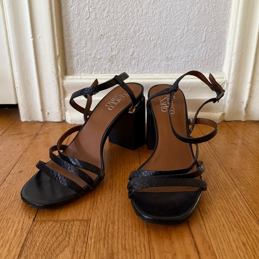Franco Sarto Black Strappy Block Heels